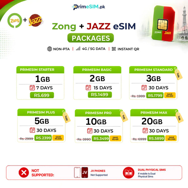 Zong + Jazz eSIM Pakistan